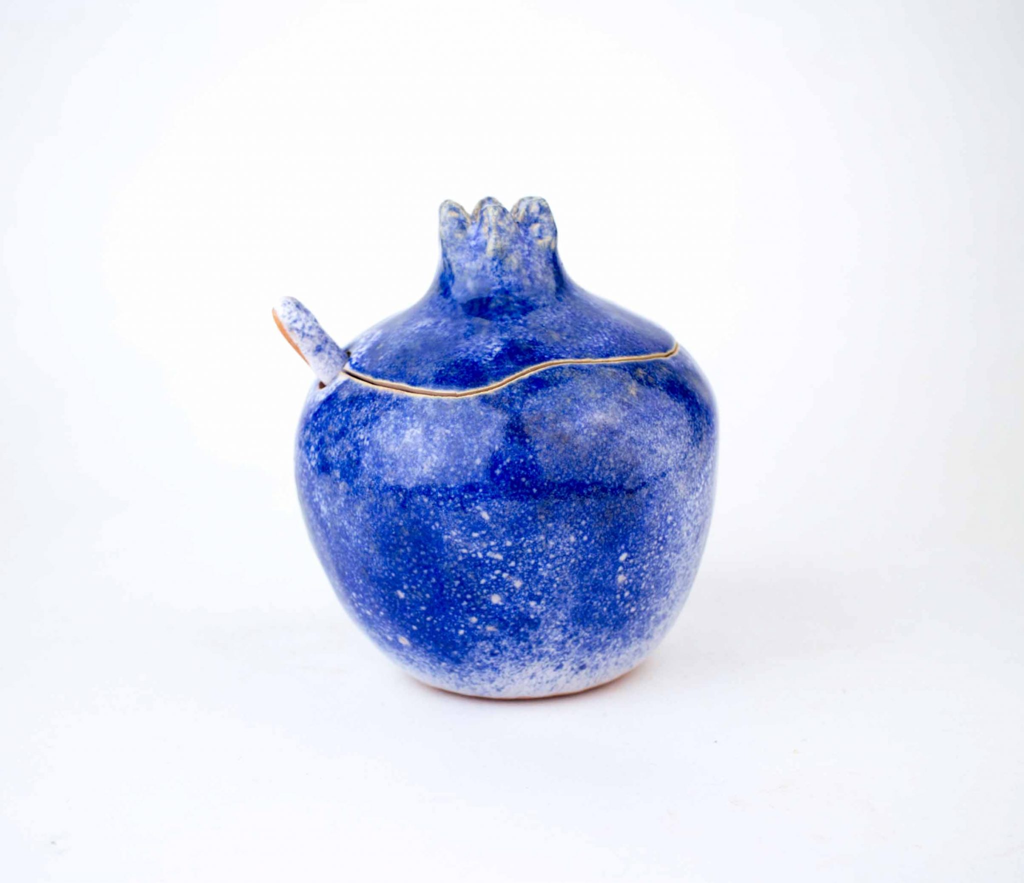 Handmade pomegranate sugar bowl with spoon, Cobalt Sugar bowl