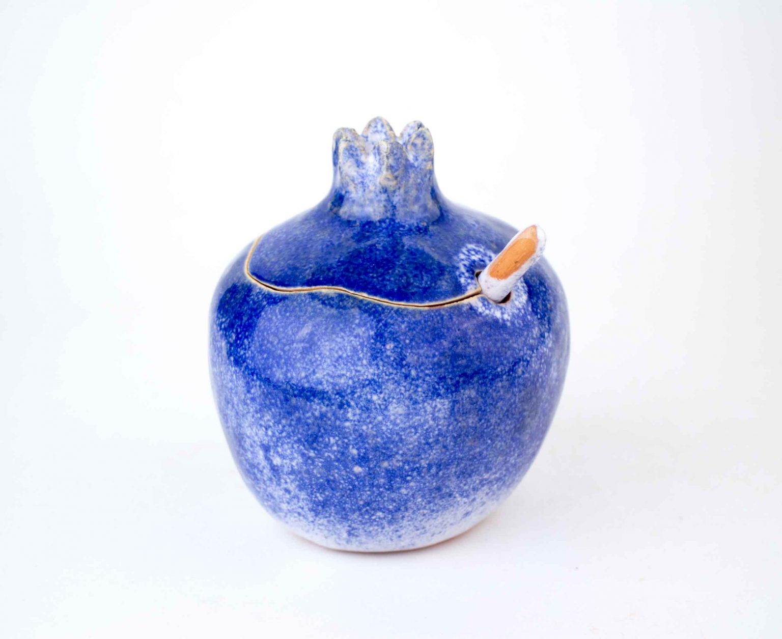 Handmade pomegranate sugar bowl with spoon, Cobalt Sugar bowl