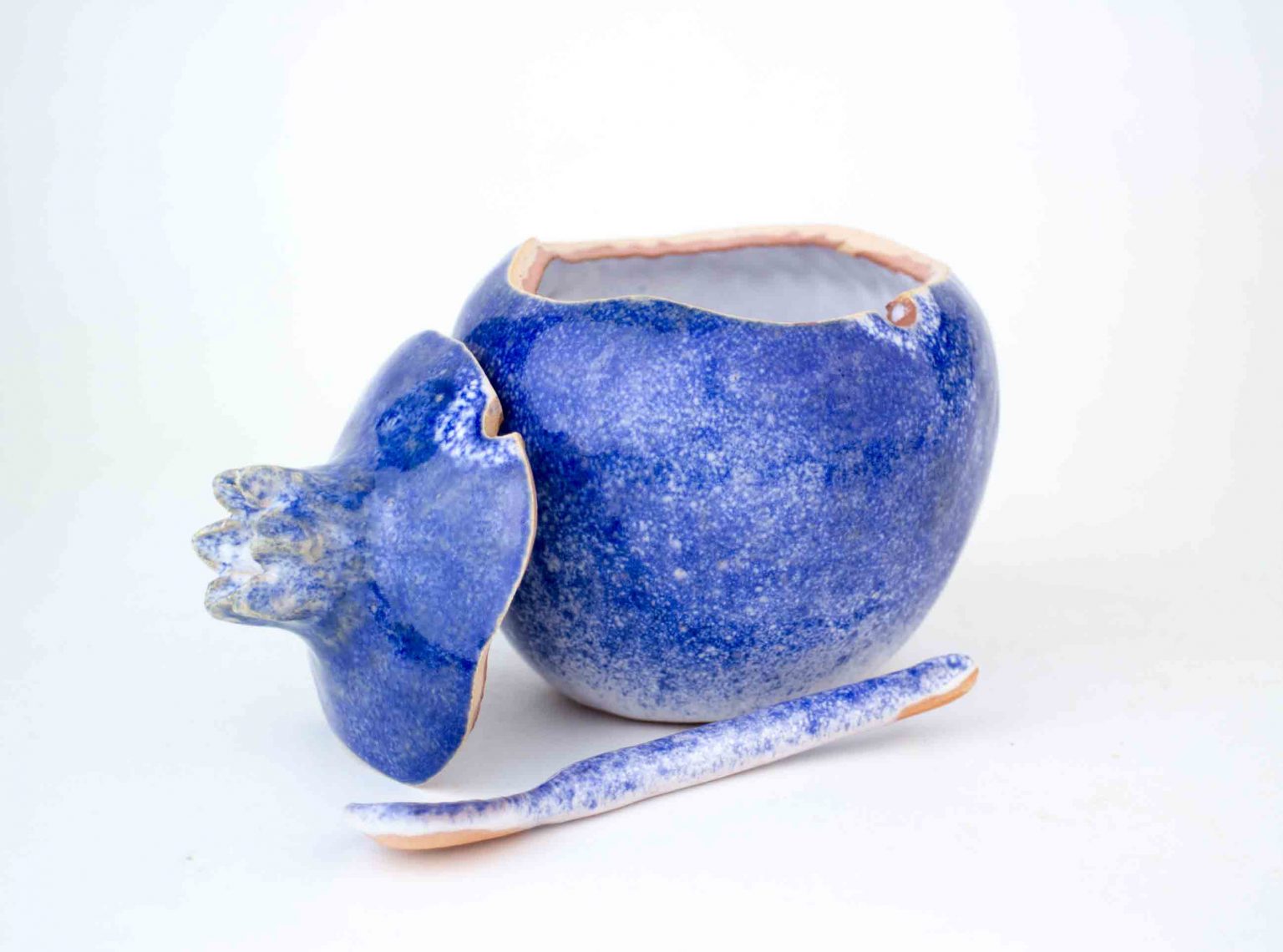 Handmade pomegranate sugar bowl with spoon, Cobalt Sugar bowl
