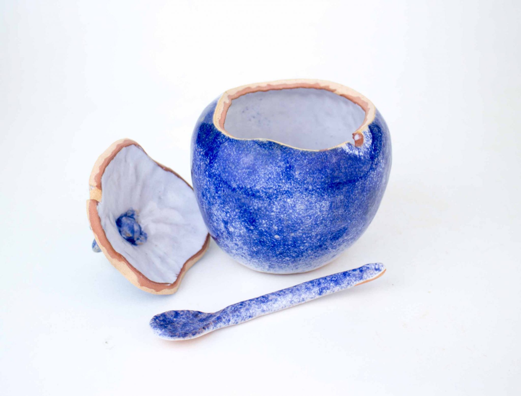 Handmade pomegranate sugar bowl with spoon, Cobalt Sugar bowl