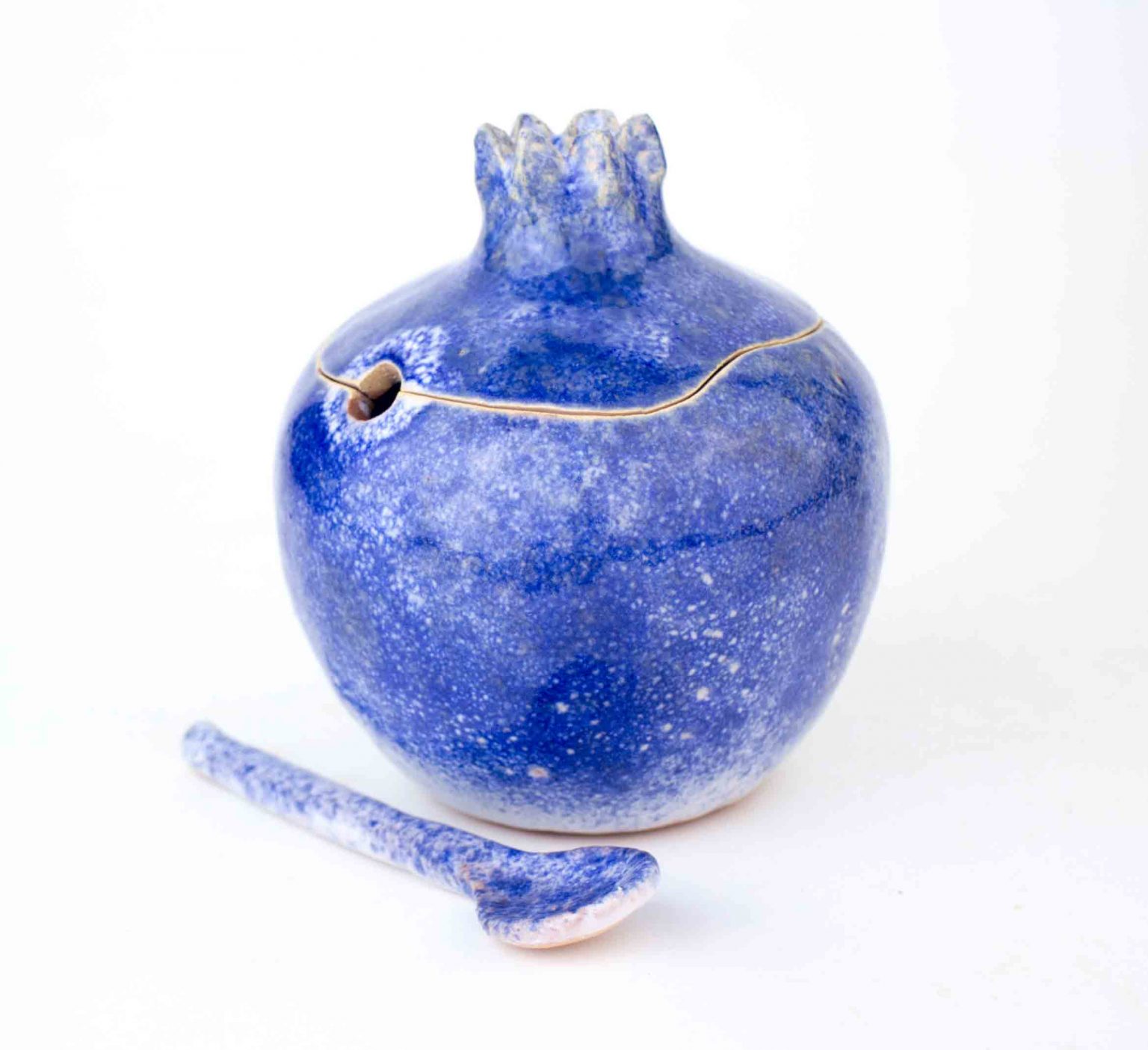 Handmade pomegranate sugar bowl with spoon, Cobalt Sugar bowl