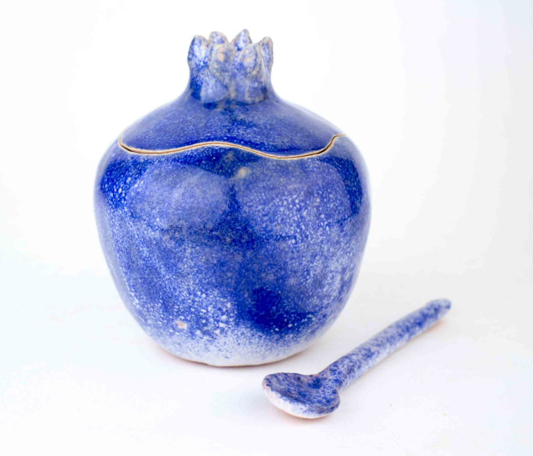 Handmade pomegranate sugar bowl with spoon, Cobalt Sugar bowl