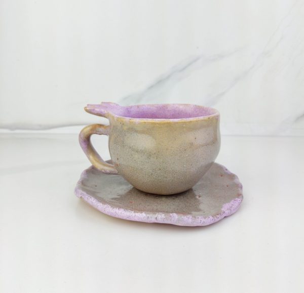Ceramic pomegranate cup, Handmade Coffee Cup, Gray and purple cup 200ml - Image 2