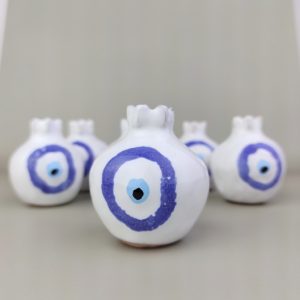 Pomegranate guest favor and gift, white with evil eye 5cm