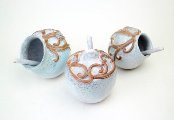Pitcher ceramic Salt and Pepper Cellar Set, Handmade Salt Cellar with Spoon, Contemporary Spices Dish, Salt Pot, Salt Pepper Pot, Sugar bowl - Image 2