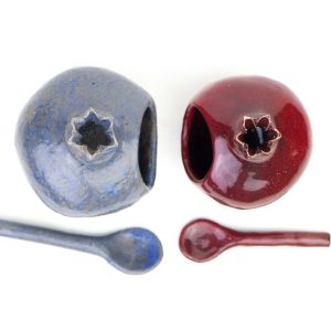 Pomegranate Ceramic Salt Cellar and Pepper Cellar Set ,Handmade Ceramic Salt Cellar with Scoop, ceramics and pottery