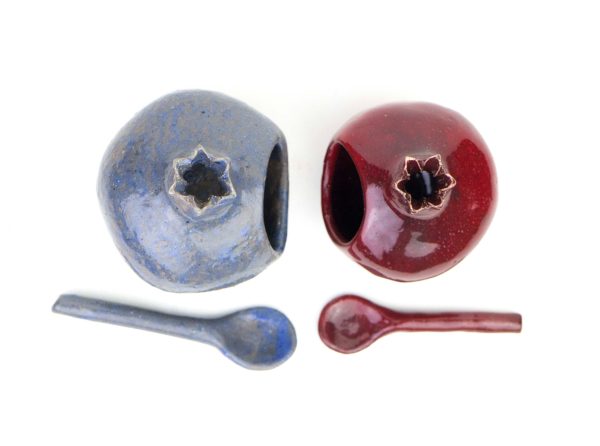Pomegranate Ceramic Salt Cellar and Pepper Cellar Set ,Handmade Ceramic Salt Cellar with Scoop, ceramics and pottery
