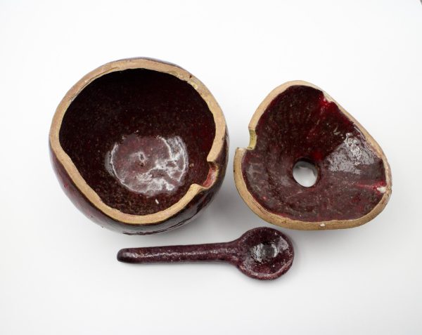 Handmade red pomegranate sugar bowl, ceramic sugar bowl, sugar bowl with spoon, pomegranate ceramic, Table centerpiece, ceramics and pottery