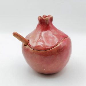 Handmade red pomegranate sugar bowl, ceramic sugar bowl, sugar bowl with spoon, handmade bowl, pomegranate ceramic, ceramics and pottery