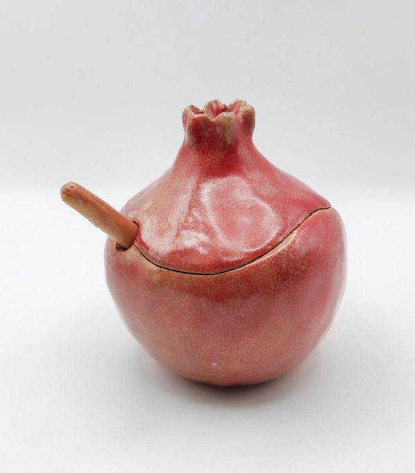 Handmade red pomegranate sugar bowl, ceramic sugar bowl, sugar bowl with spoon, handmade bowl, pomegranate ceramic, ceramics and pottery