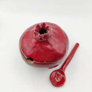 Handmade red pomegranate sugar bowl, ceramic sugar bowl, sugar bowl with spoon, handmade bowl, pomegranate ceramic, ceramics and pottery