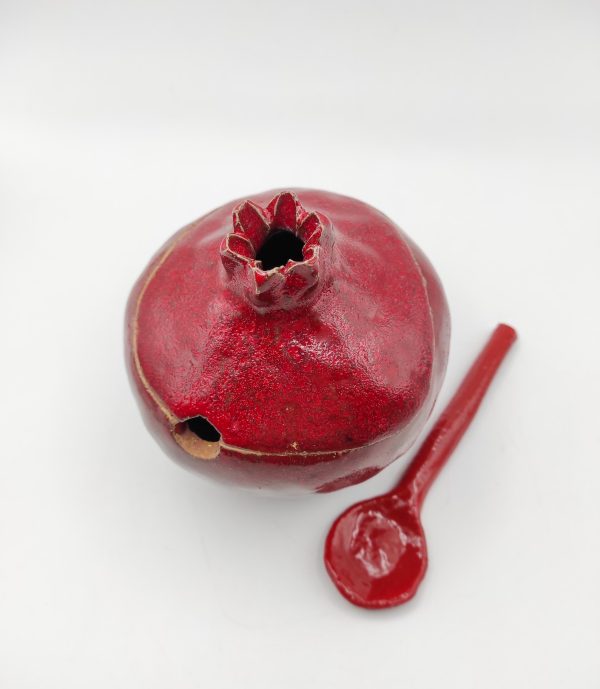 Handmade red pomegranate sugar bowl, ceramic sugar bowl, sugar bowl with spoon, handmade bowl, pomegranate ceramic, ceramics and pottery