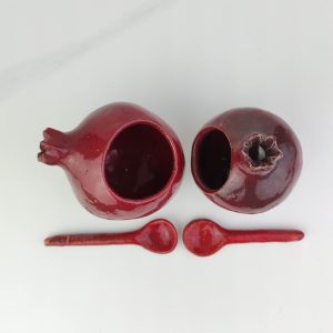 Pomegranate Ceramic Salt and Pepper Cellar Set, Handmade Ceramic Salt Cellar with Scoop, ceramics and pottery, Contemporary Spices Dish