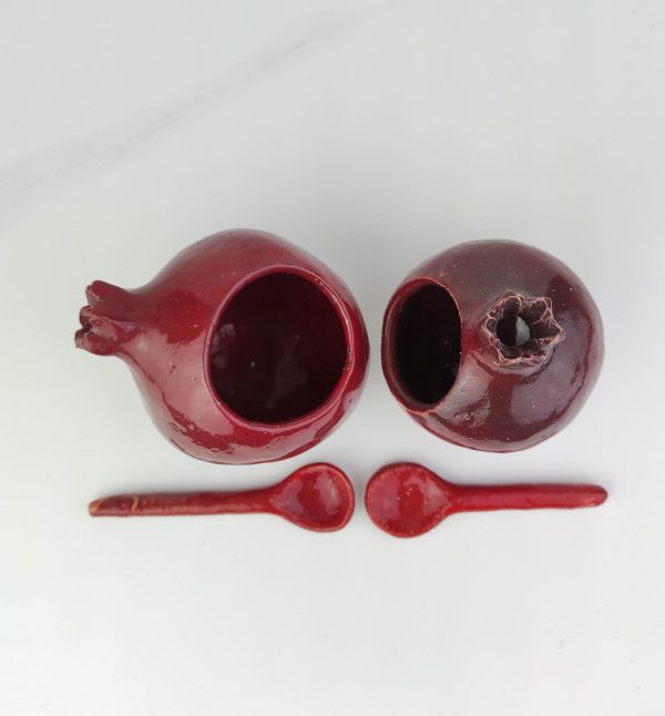 Pomegranate Ceramic Salt and Pepper Cellar Set, Handmade Ceramic Salt Cellar with Scoop, ceramics and pottery, Contemporary Spices Dish