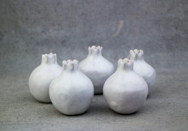 Handmade Ceramic White Pomegranate guest favor and gift, 5cm