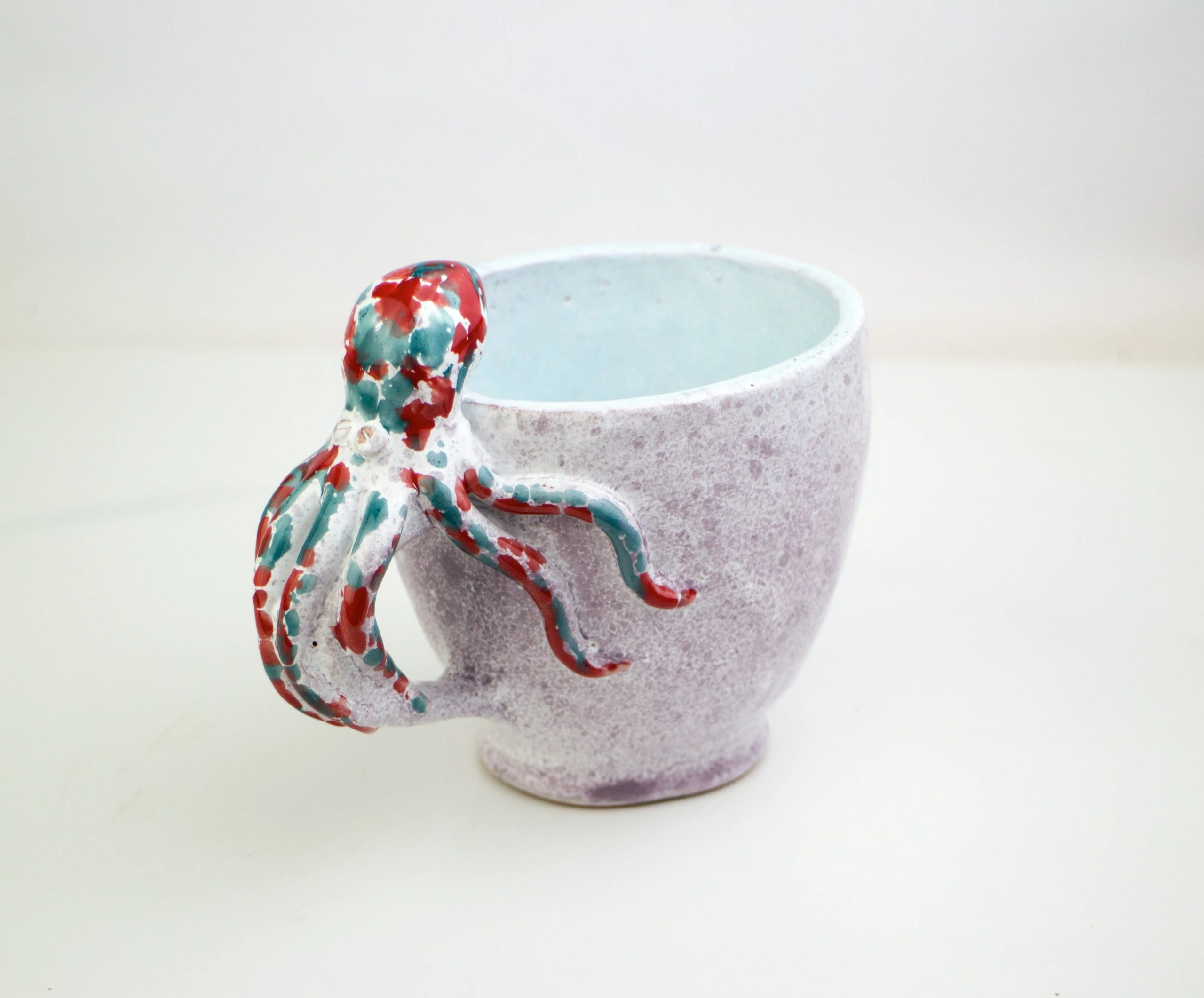Handmade coffee tea cup with octopus on handle, tea coffee milk cup , ceramics and pottery,espresso, Pottery Mug, one piece, ceramic mug