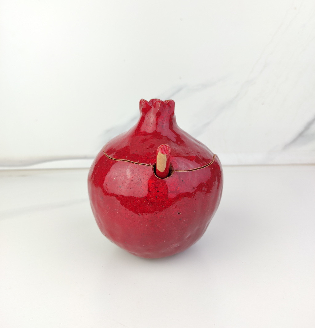 Handmade burgundy pomegranate sugar bowl with spoon, Sugar bowl with spoon, Ceramic sugar bowl, handmade, brown vase, ceramic and pottery - Image 3
