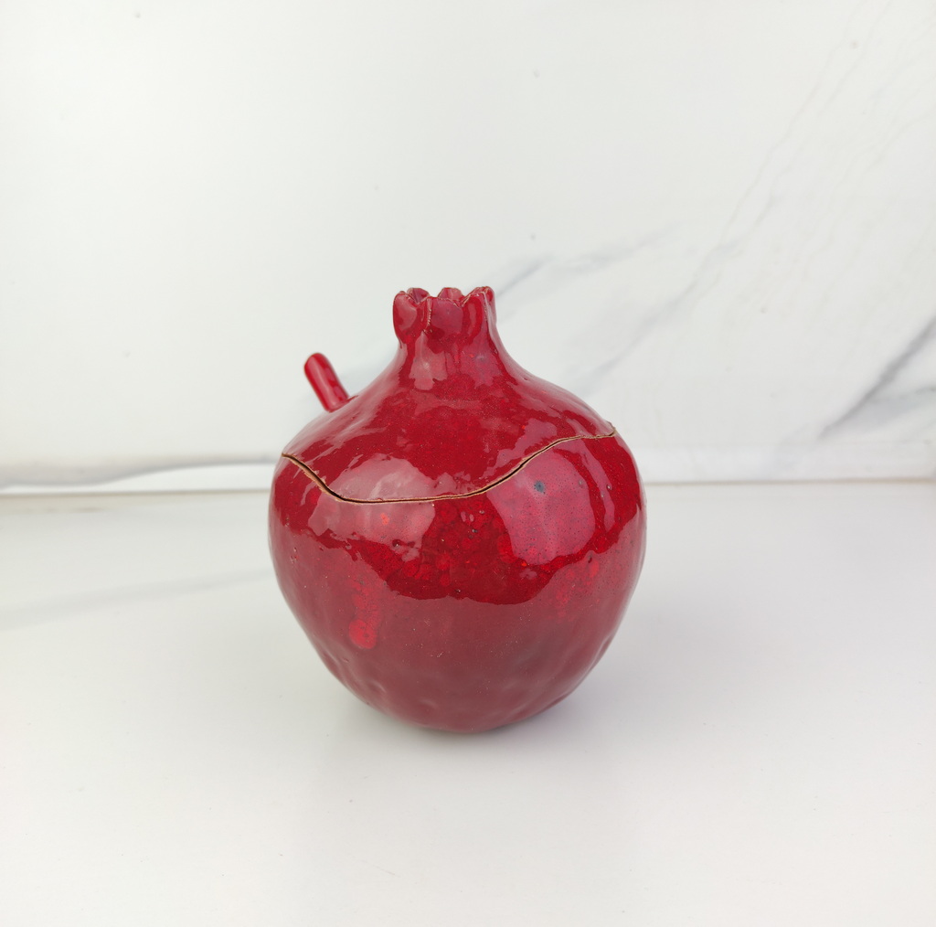 Handmade burgundy pomegranate sugar bowl with spoon, Sugar bowl with spoon, Ceramic sugar bowl, handmade, brown vase, ceramic and pottery - Image 5