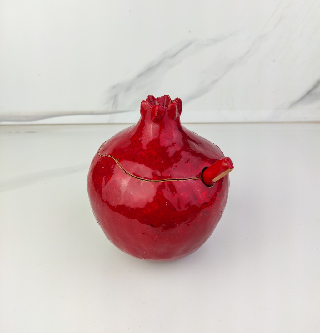 Handmade burgundy pomegranate sugar bowl with spoon, Sugar bowl with spoon, Ceramic sugar bowl, handmade, brown vase, ceramic and pottery - Image 7
