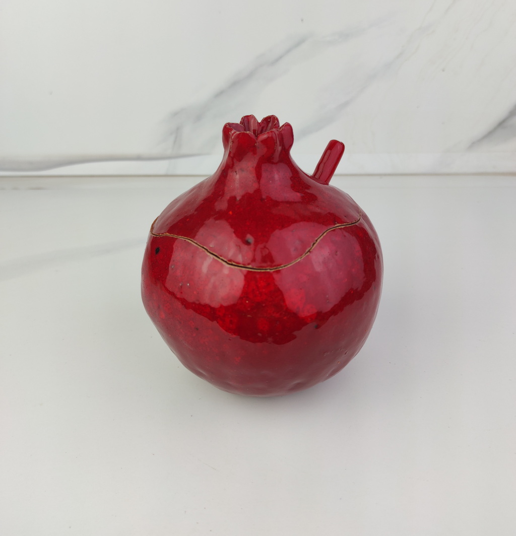 Handmade burgundy pomegranate sugar bowl with spoon, Sugar bowl with spoon, Ceramic sugar bowl, handmade, brown vase, ceramic and pottery - Image 8