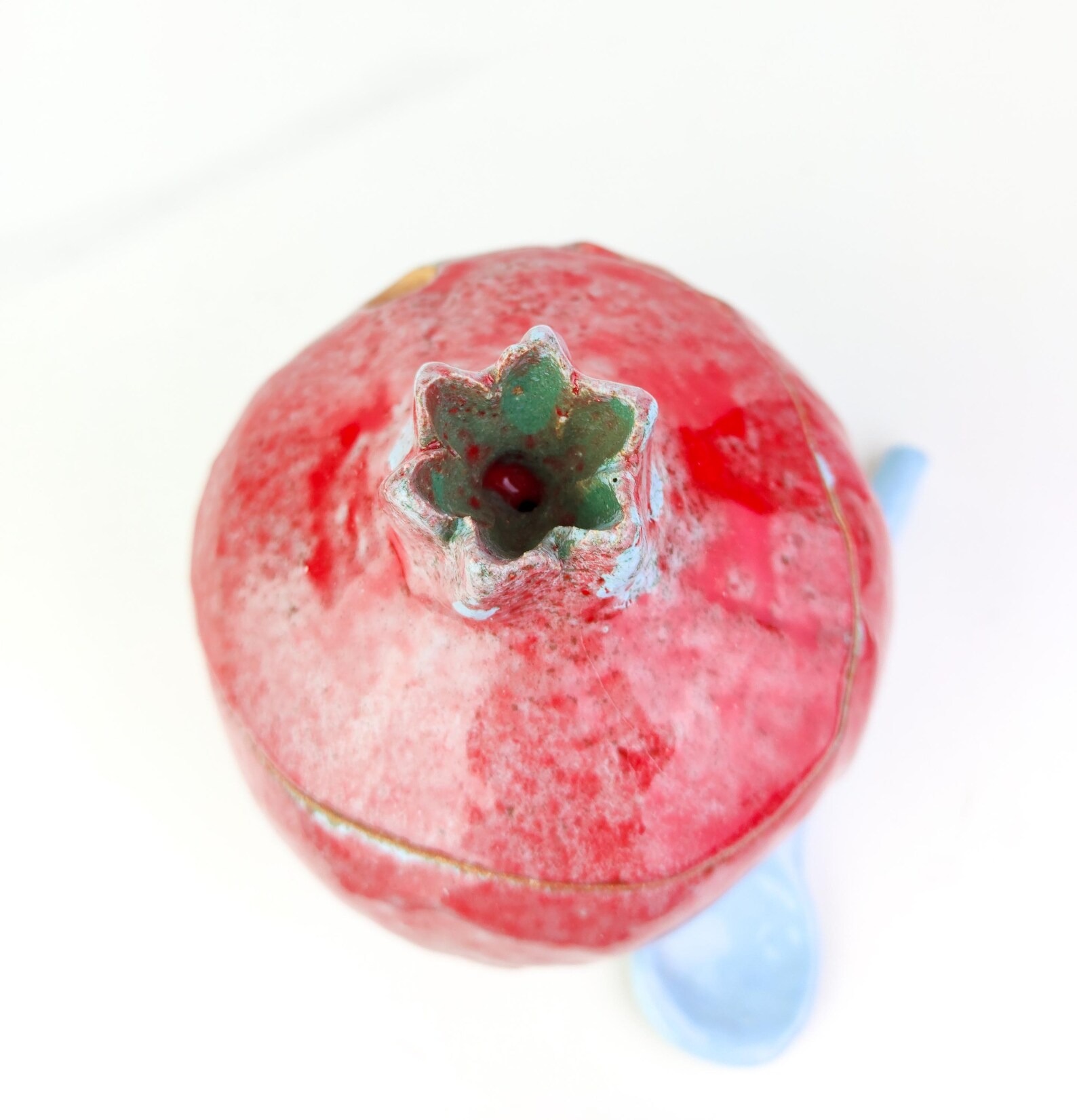 Handmade Pomegranate Sugar Bowl with Spoon , Blue with Red - Image 13