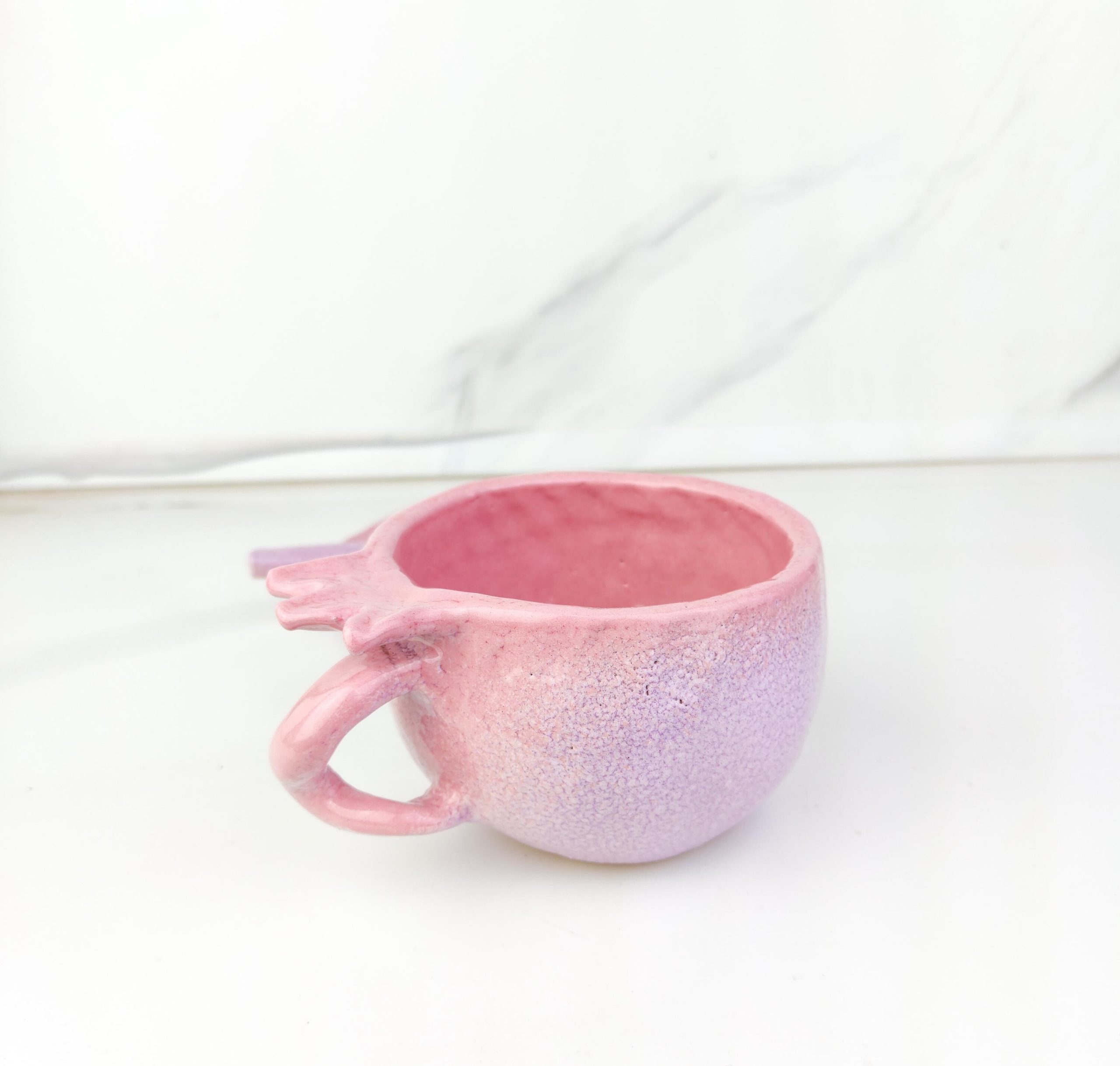 Handmade Ceramic Pomegranate Style Coffee or Tea Cup with Plate and Spoon - Image 11