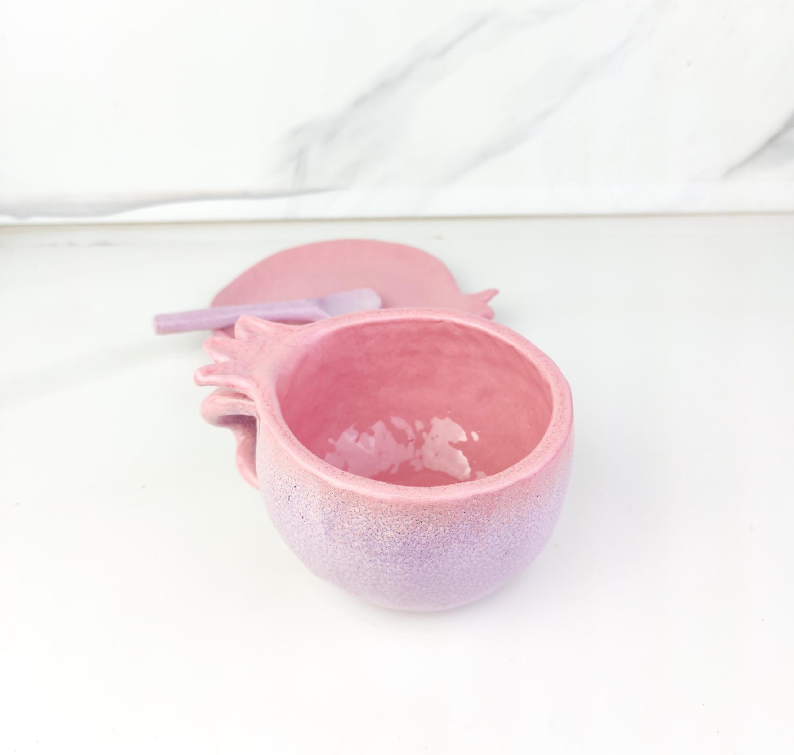 Handmade Ceramic Pomegranate Style Coffee or Tea Cup with Plate and Spoon - Image 12