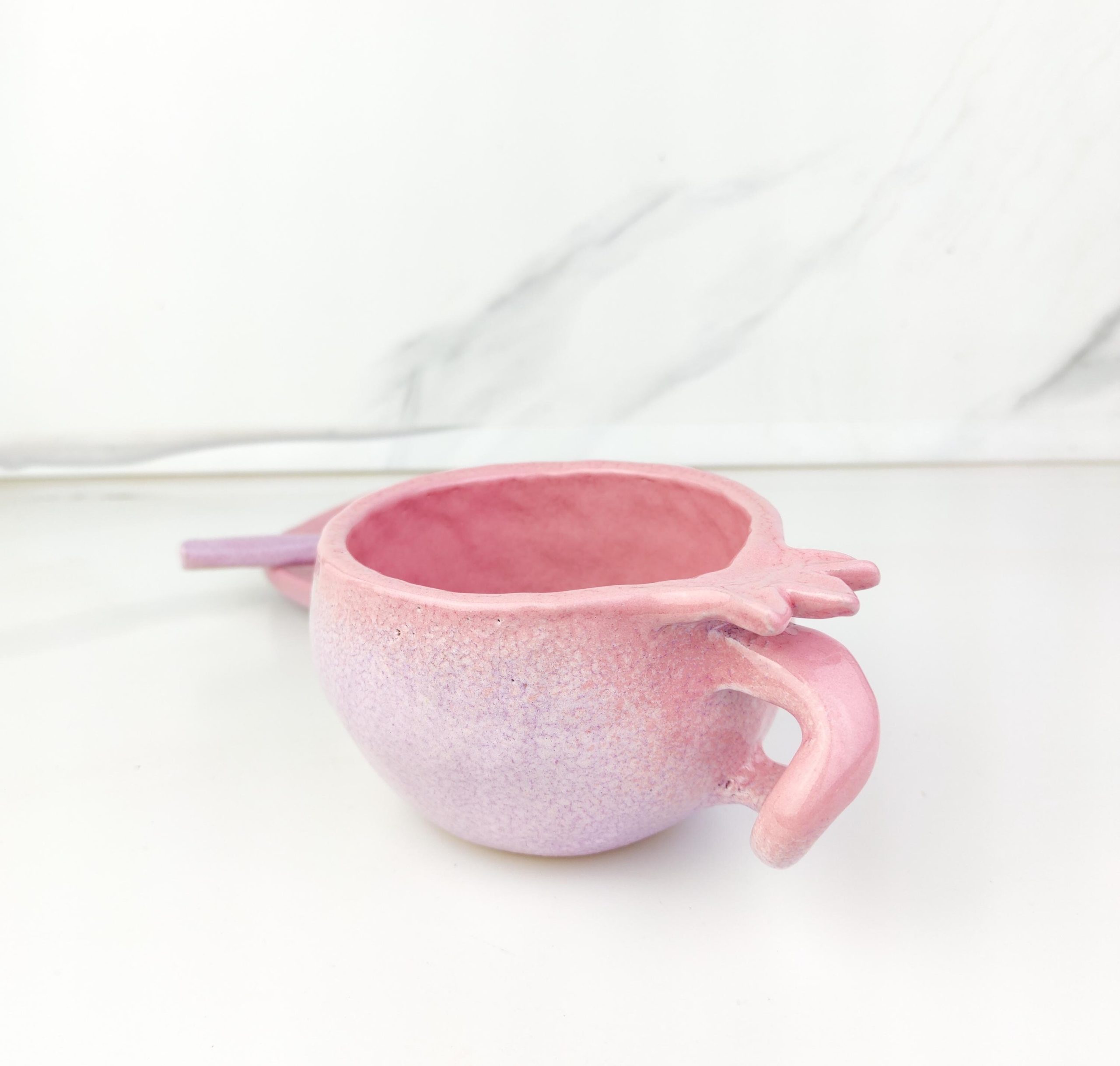 Handmade Ceramic Pomegranate Style Coffee or Tea Cup with Plate and Spoon - Image 10